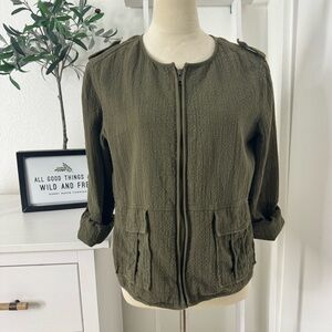 Sanctuary Lightweight Full Zip Military Seersucker Women’s Green Size Medium